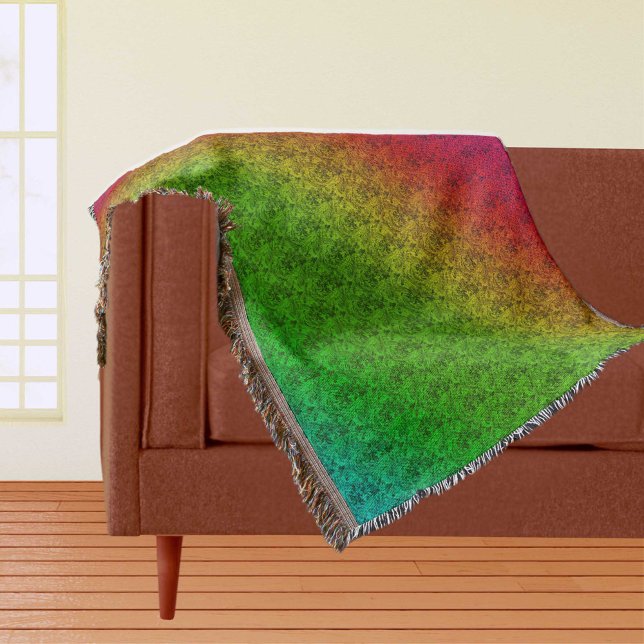 Manta Tejida Diag Gradiente Arcoiris Patrón floral Verde Rojo (Diag Rainbow Gradient Floral Pattern Red Green Throw Blanket)
