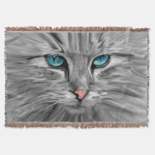 Manta Tejida Dibujo al óleo de ojos de gato lindos de acuarela