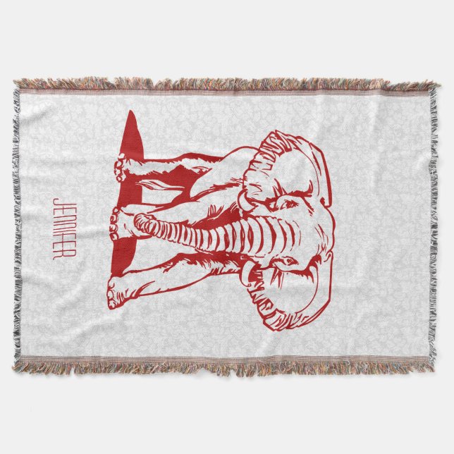 Manta Tejida Dibujo monogramado de la línea roja oscura del ele (Anverso)