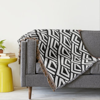 Manta Tejida Diseño Art Deco Blanco Negro