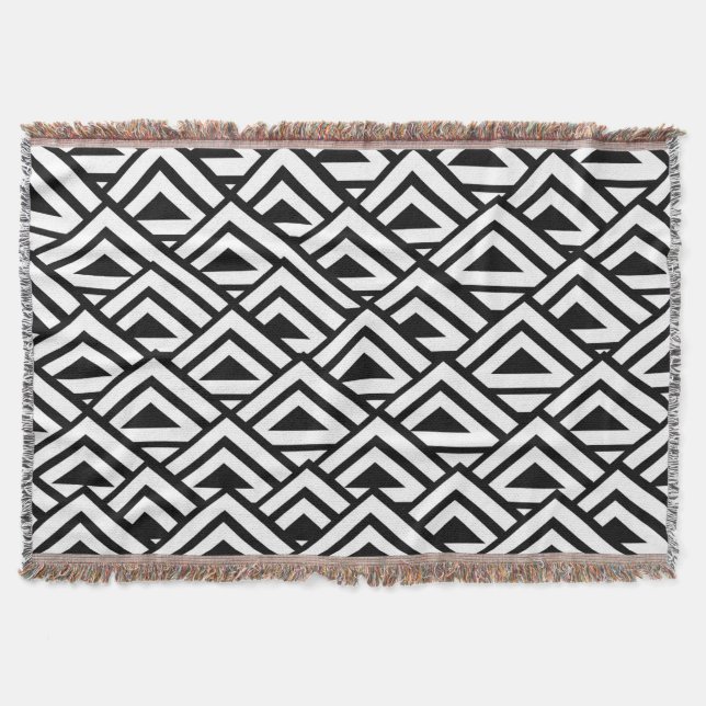 Manta Tejida Diseño Art Deco Blanco Negro (Anverso)
