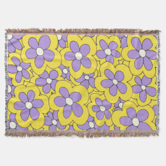 Manta Tejida Diseño de flores moradas y amarillas dibujadas a m