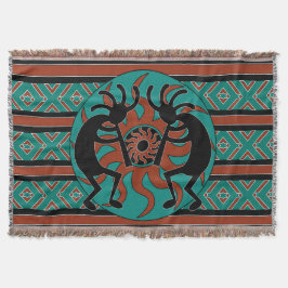 Manta Tejida Diseño tribal de Turquoise Kokopelli en el suroest