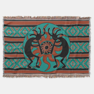 Manta Tejida Diseño tribal de Turquoise Kokopelli en el suroest
