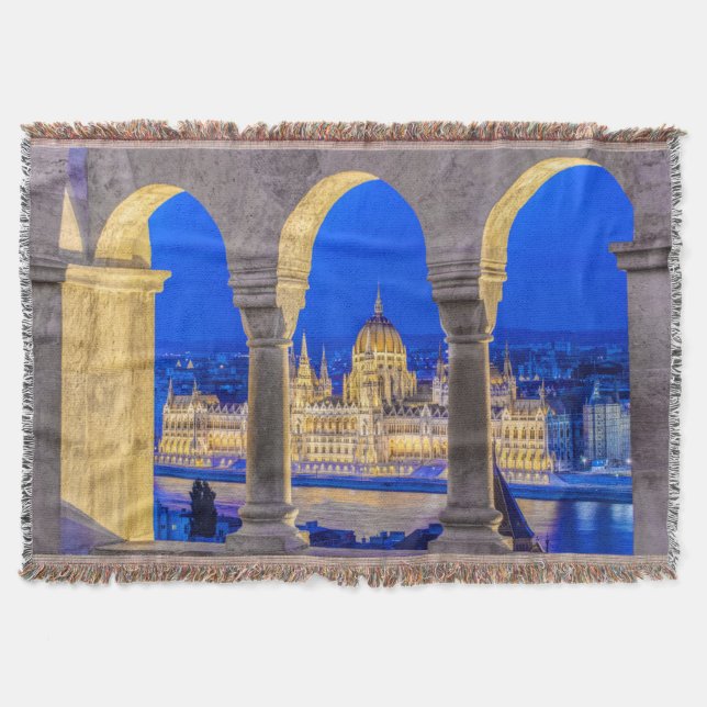 Manta Tejida Edificio del Parlamento húngaro en el atardecer (Anverso)