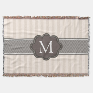 Manta Tejida El beige de marfil elegante raya el monograma del