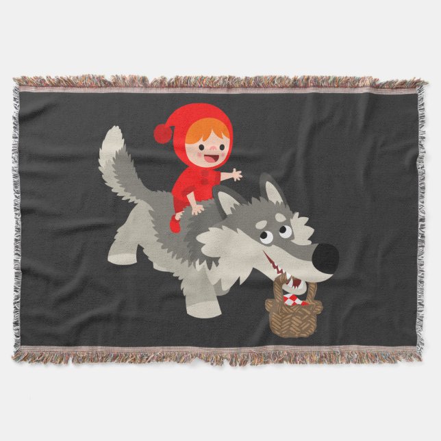 Manta Tejida El Capullo Rojo Y El Lobo (Anverso)