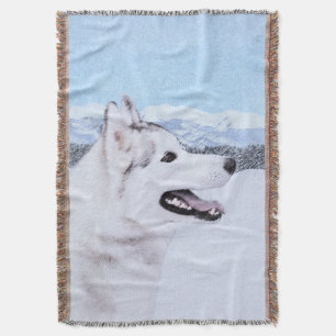 Manta Tejida El Husky Siberiano (Plata y Blanco) Pintura de art