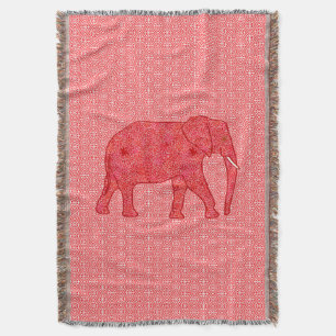 Manta Tejida elefante de flores - rojo profundo y coral