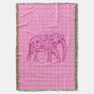 Manta Tejida Elefante de las flores - rosa fucsia