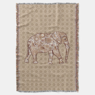 Manta Tejida elefante de remolino fractal, café marrón y beige