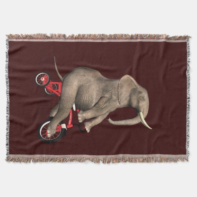 Manta Tejida Elefante Feliz En Triciclo (Anverso)