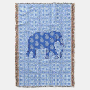 Manta Tejida Elefante paisley - azul cobalto y blanco