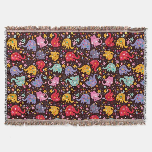 Manta Tejida Elefantes divertidos Throw Blanket (Anverso)