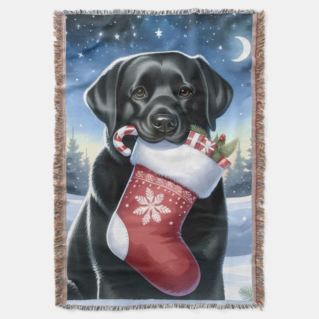 Manta Tejida Elegante Labrador Recuperador de Perros Navidades  (Frente vertical)