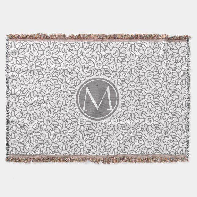 Manta Tejida Elegante Patrón de girasol monogramado (Anverso)