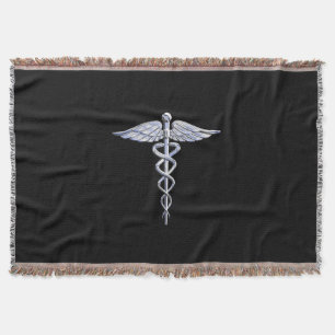 Manta Tejida Elegante Símbolo médico cromado como Caduceus