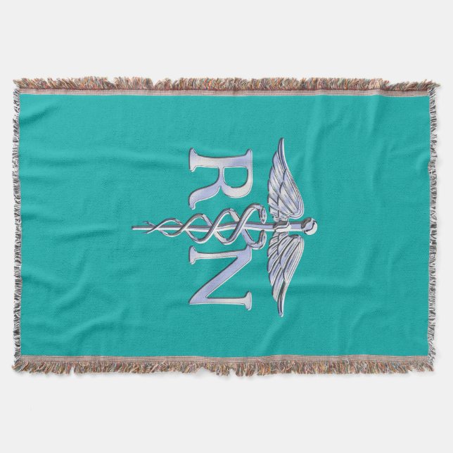 Manta Tejida Enfermera inscrita RN Caduceus en decoración turqu (Anverso)