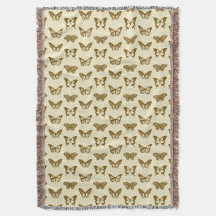 Manta Tejida Esbozo de mariposa, marrón chocolate en beige