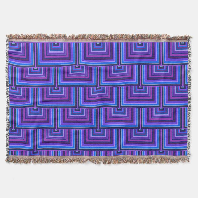 Manta Tejida Escalas cuadradas azules y violetas (Anverso)