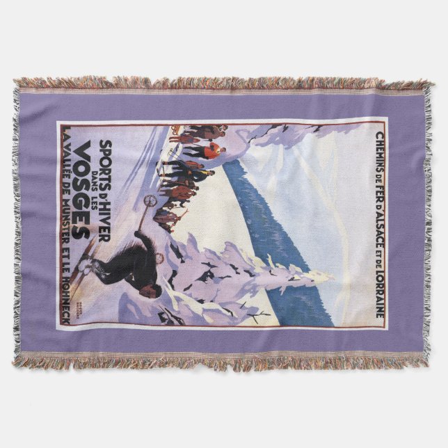 Manta Tejida Espectadores que miran el poster del esquiador (Anverso)