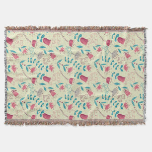 Manta Tejida Estampado de flores con los gatos del dibujo