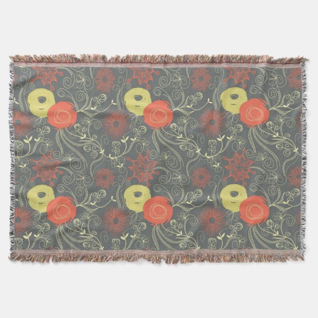 Manta Tejida Estampado de flores retro 2 (Anverso)