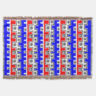 Manta Tejida Estilo Tribal II - Rojo, Azul, Negro y Blanco