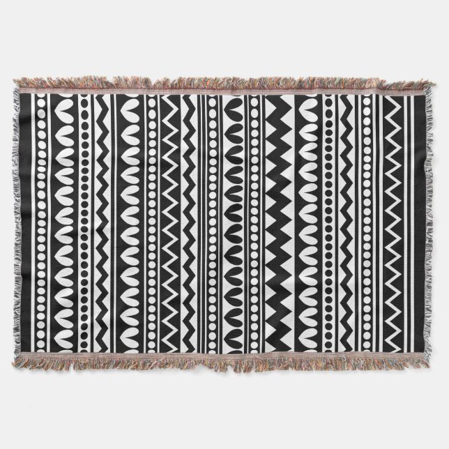 Manta Tejida Estilo tribal - Negro sobre blanco (Anverso)