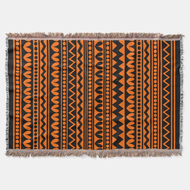 Manta Tejida Estilo tribal - negro sobre Naranja (Anverso)