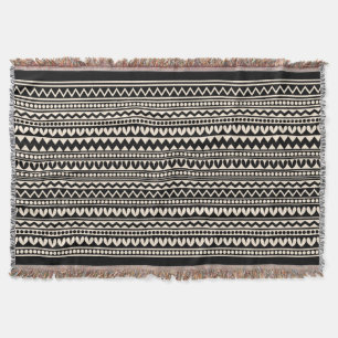 Manta Tejida Estilo tribal V2 - negro en crema (fff0db)
