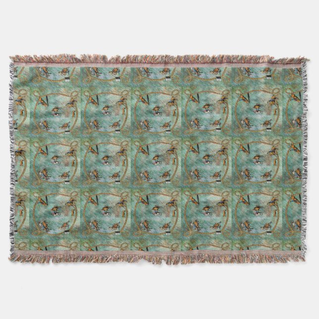 Manta Tejida Eventos de Rodeo de Western Throw Blanket con Rope (Anverso)