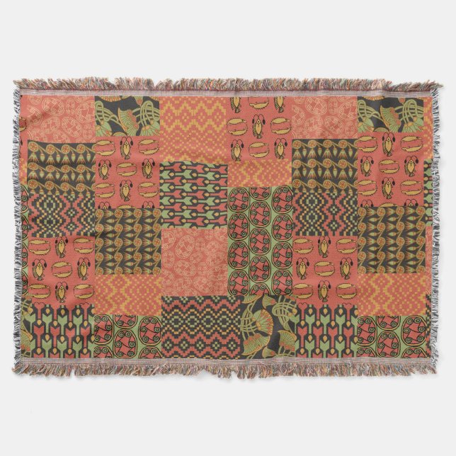 Manta Tejida Falso patín verde rojo negro egipcio (Anverso)