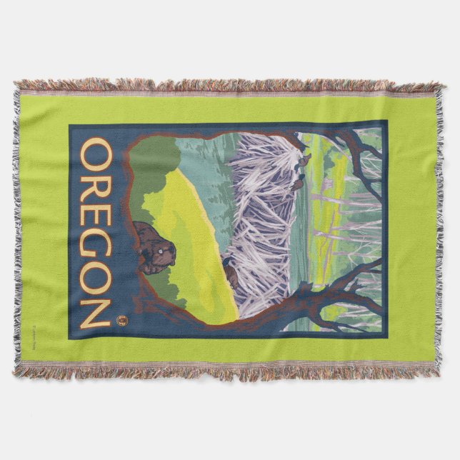 Manta Tejida Familia de castores (Anverso)