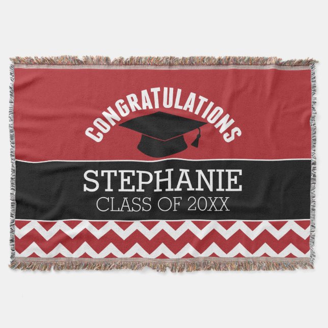 Manta Tejida Felicitaciones Graduado - Graduación negra roja (Anverso)
