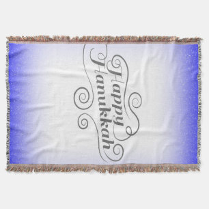 Manta Tejida Feliz Hanukkah de 2 tonos de fondo blanco azul