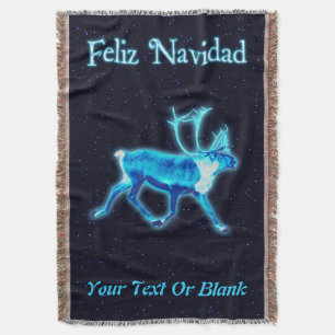 Manta Tejida Feliz Navidad - Azul caribú (reno)