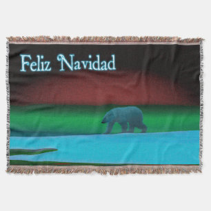 Manta Tejida Feliz Navidad - Oso Polar Encendido