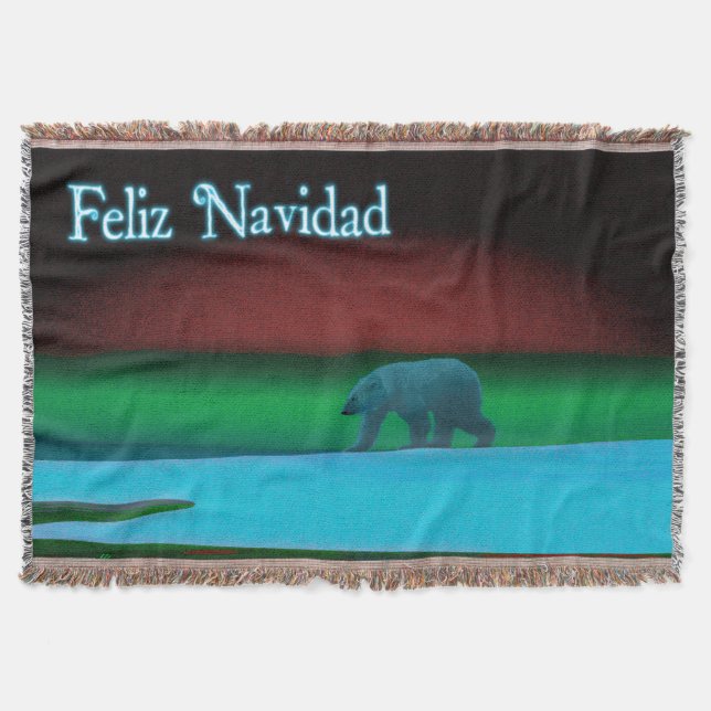 Manta Tejida Feliz Navidad - Oso Polar Encendido (Anverso)