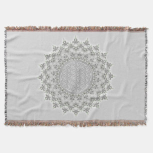 Manta Tejida Flor de vida - Fractal Mandala gris verde