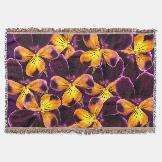 Manta Tejida Flor morada amarilla Abstract Throw Blanket (Anverso)