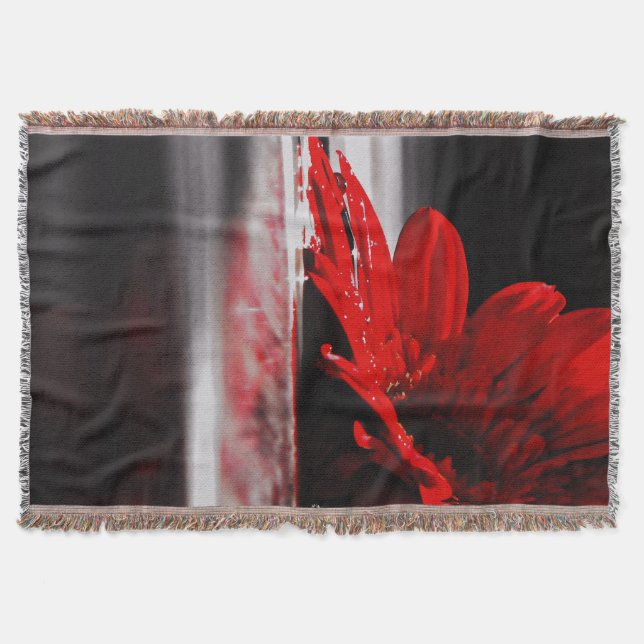 Manta Tejida Flor Red Daisy Gerbera (Anverso)
