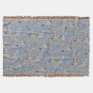 Manta tejida floral boho azul