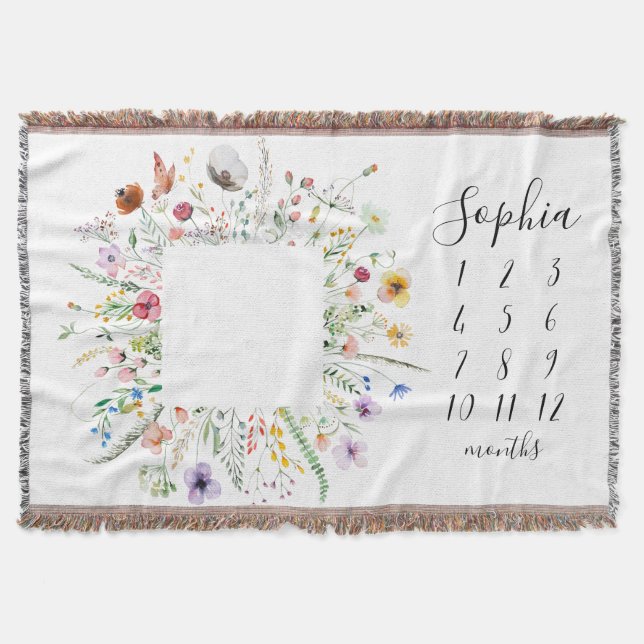 Manta tejida floral de flores silvestres para bebé (Anverso)
