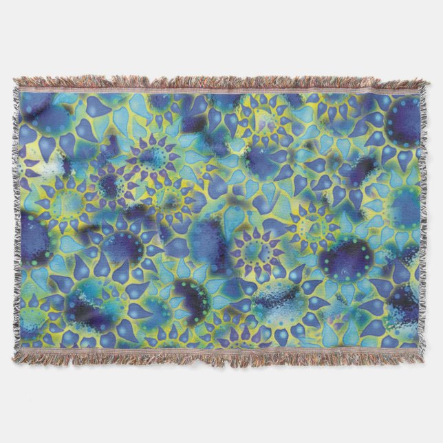 Manta Tejida Flores azules de poder floral con pétalos (Anverso)