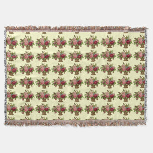 Manta Tejida Flores del vintage en cesta