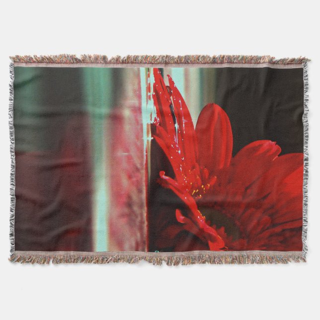 Manta Tejida Flores Red Daisy Gerbera (Anverso)