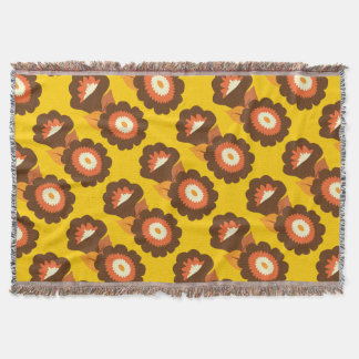 Manta Tejida Flores Retro Brown