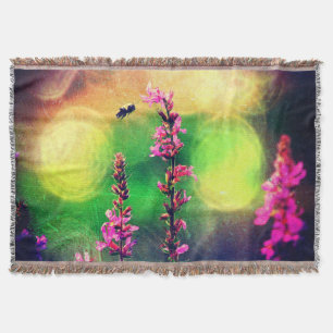 Manta Tejida Flores rosadas N Abejas Luces Tiradas