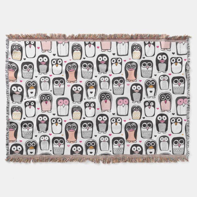 Manta Tejida fondo del ilustracion del pájaro del pingüino (Anverso)